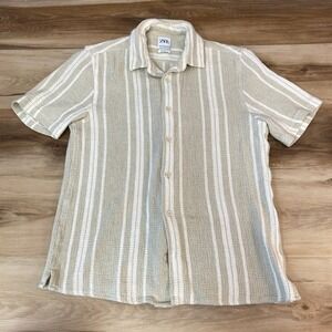 ZARA Resort Shirt Mens Medium Striped Relaxed Fit Short Sleeve Button Up Knit
